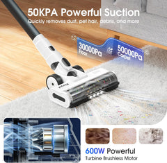 Cordless Vacuum Cleaner 600W 50KPA 65 min Runtime Fast Charging Self-Standing - Klarpul