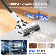 55KPa Cordless Vacuum Cleaner, Upgraded 650W Motor with 70Mins Runtime, Self-Standing Lightweight for Home, for Pet Hair/Carpet/Floor