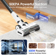 Cordless Vacuum Cleaner 600W 50KPA 65 min Runtime Fast Charging Self-Standing - Klarpul