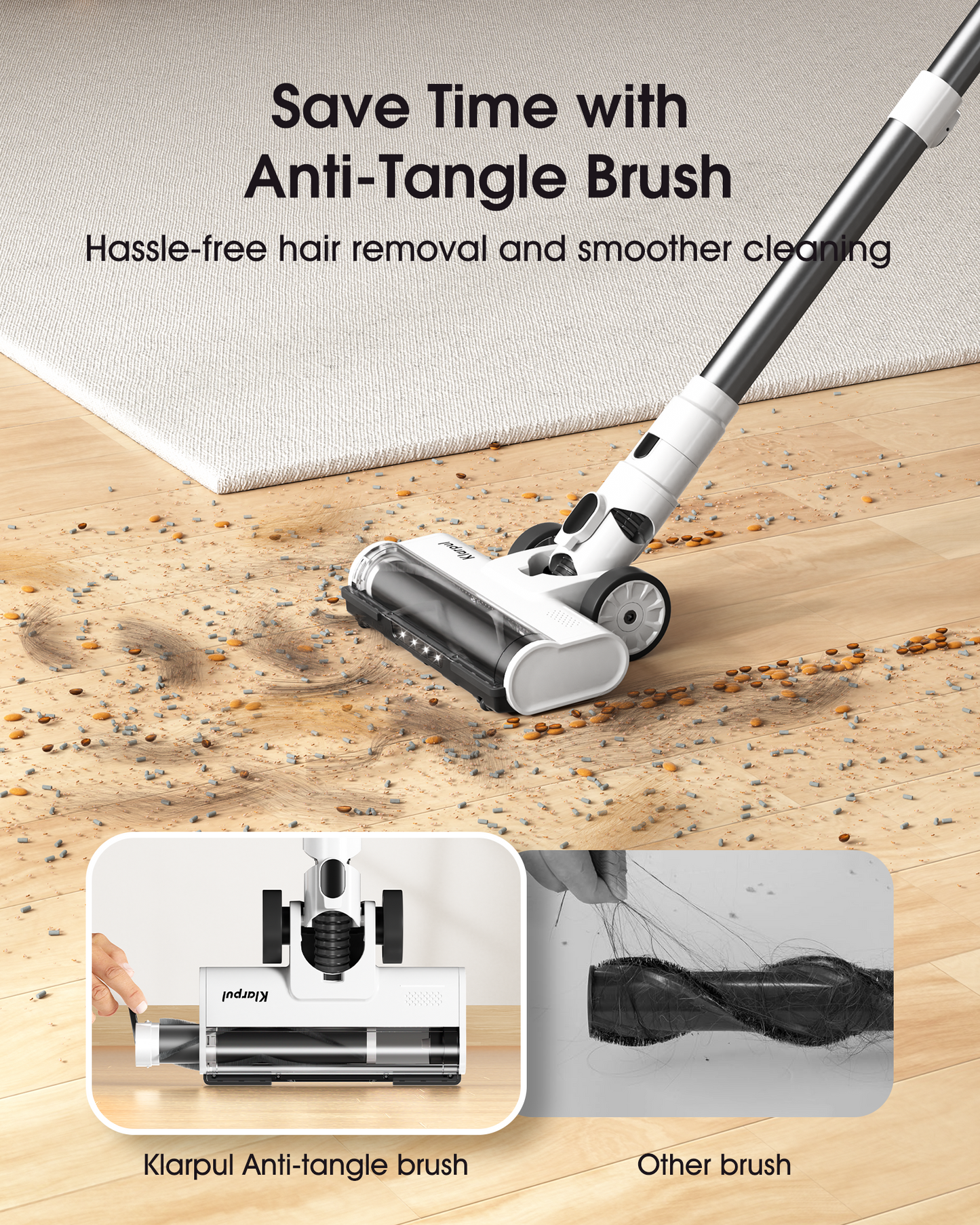 45KPA Self-Standing Cordless Vacuum Cleaner 550W 2.5H Fast Charging 60 Mins Runtime - Klarpul