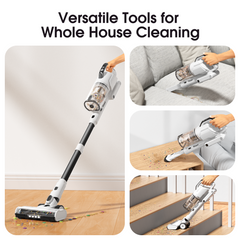 Klarpul Cordless Vacuum Cleaner, 2 Batteries 140 Mins Runtime 600W 50Kpa Stick Vacuum Cordless, Self-Standing Vacuum Cleaners for Home with 2.5H Fast Charging, for Floor/Carpet/Pet Hair, White