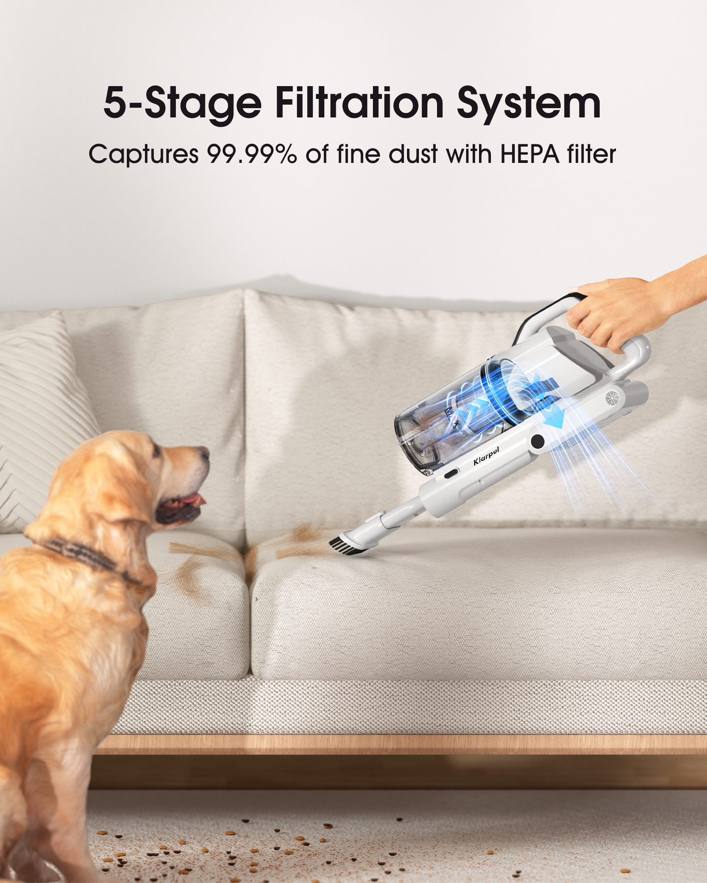 45KPA Self-Standing Cordless Vacuum Cleaner 550W 2.5H Fast Charging 60 Mins Runtime - Klarpul