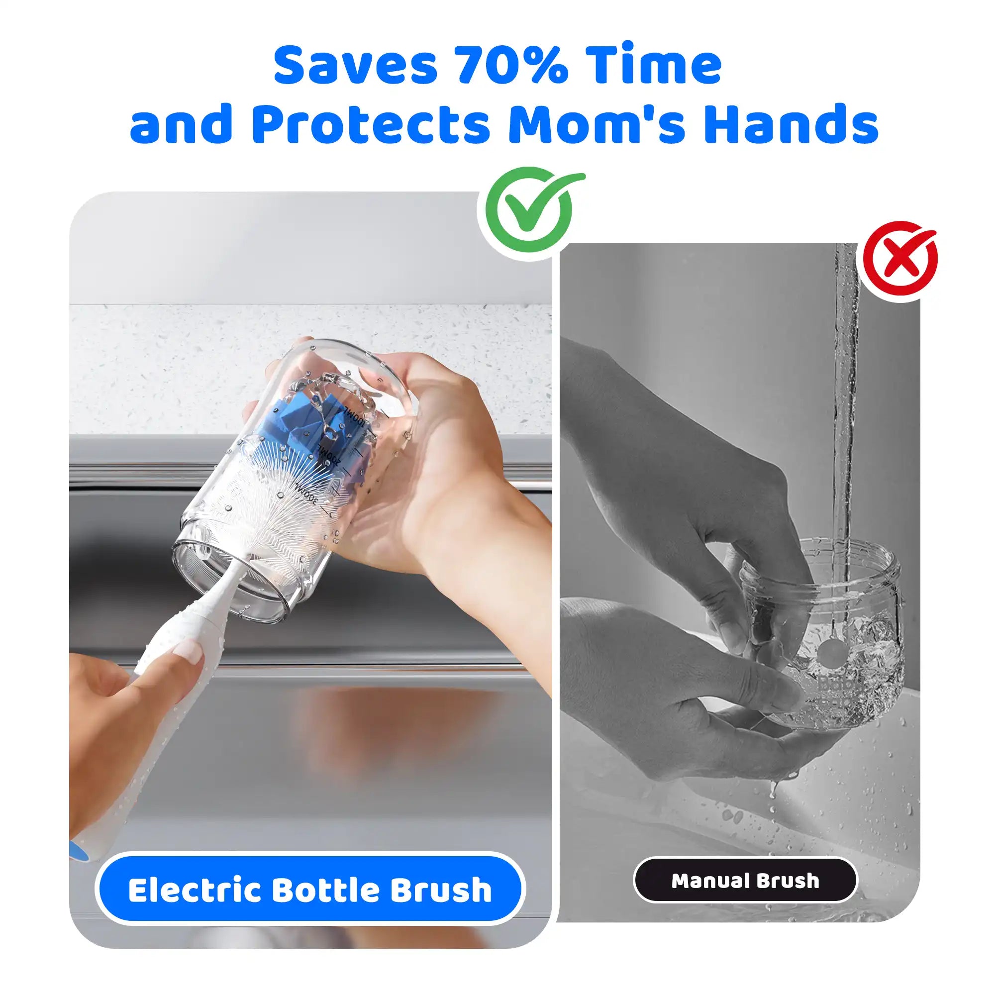 Klarpul Electric Bottle Brush Saves 70% Time
and Protects Mom's Hands